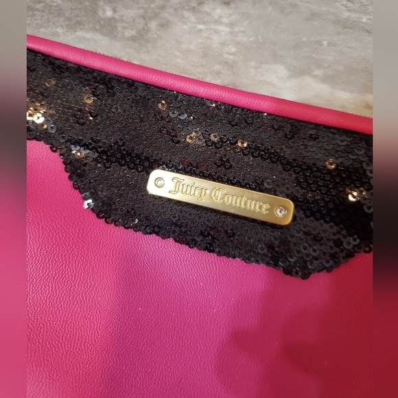 NWOT Juicy Couture small zip makeup/cosmetic bag. Hot pink, black. Sequin. - Picture 2 of 9